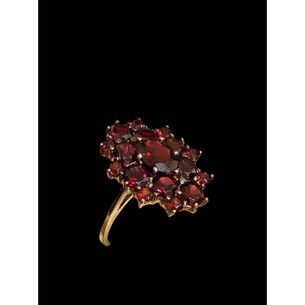 Sterling Gold Vermeil Garnet Cluster Ring Size 7 ACi Red Gemstone Statement